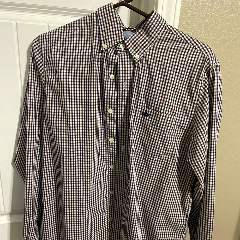 Navy Blue and Burgundy Patterned Dress Shirt